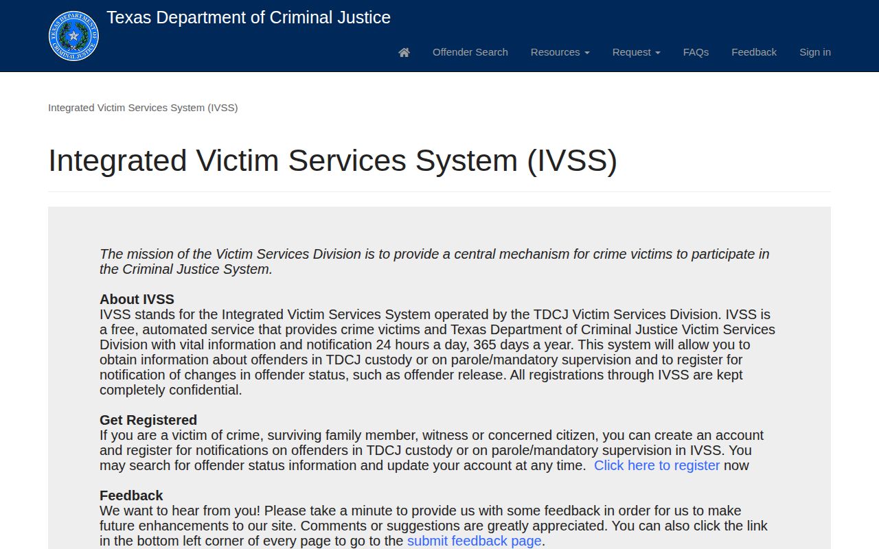 TDCJ IVSS state prison and parole portal